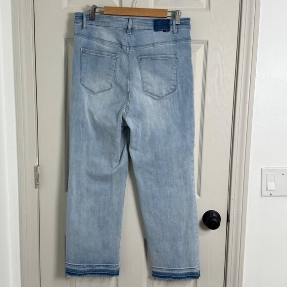 Risen Jeans Womens 1XL Blue Straight Leg Patchwork Light Wash High Rise Stretch - Picture 2 of 13